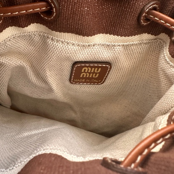 Authentic Miu Miu Striped Fabric Drawstring Top Handle Bag